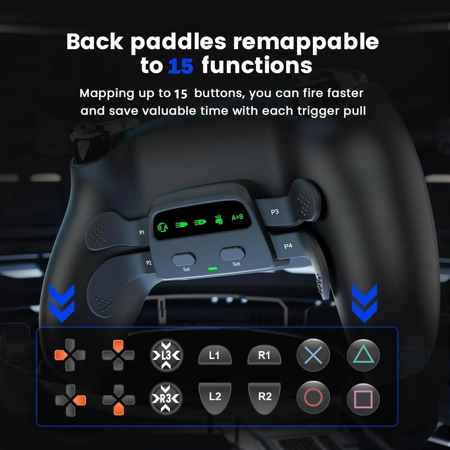 Programmable Back Paddles for PS5 Controller, Rise 4.0 Remap Kit for PS5 Controller BDM-010 & 020 & BDM-030 & 040, Upgrade 4 Back Buttons Support Mapping, Auto Turbo, Combo Function