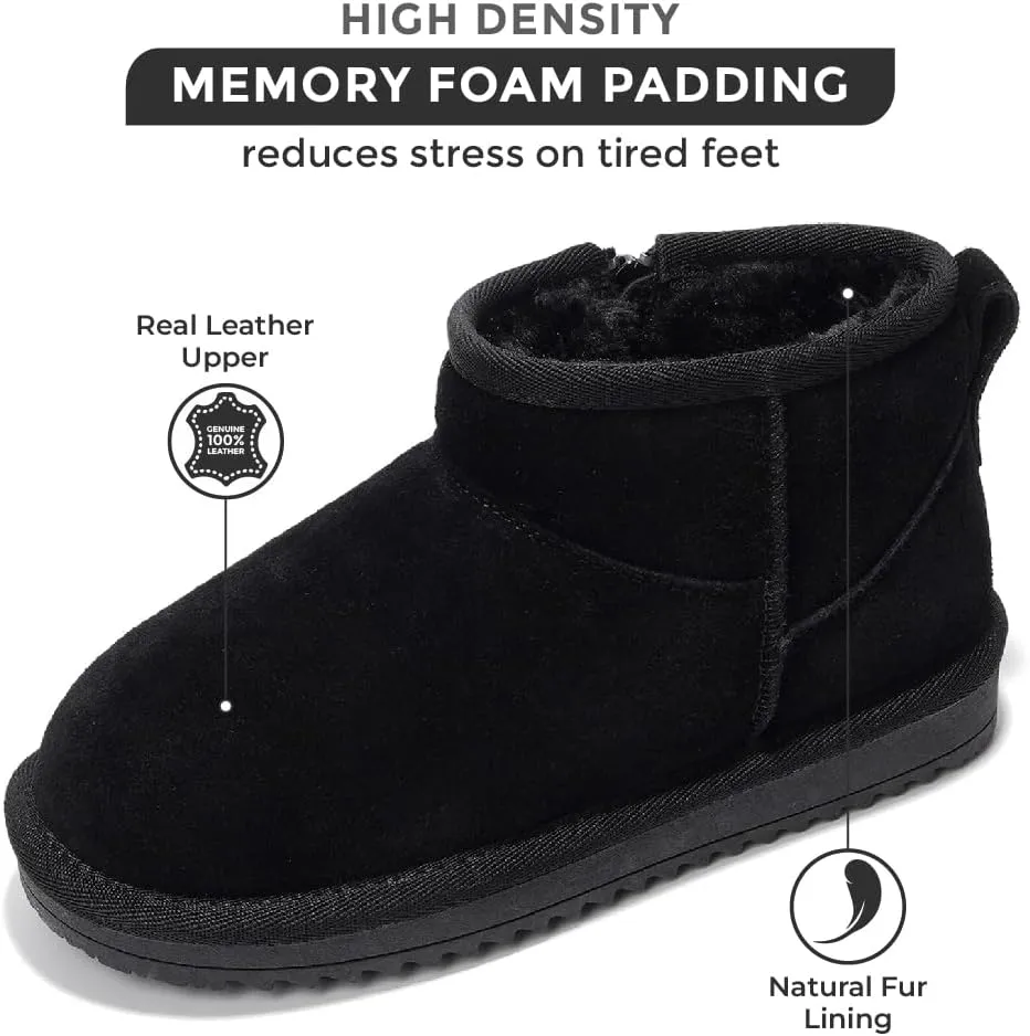 Project Cloud Genuine Leather Girls Boots – Lightweight & Cozy Fur Ankle Boots with Memory Foam – Non Slip Kids Boots for Girls, Perfect for Fall and Everyday Wear
