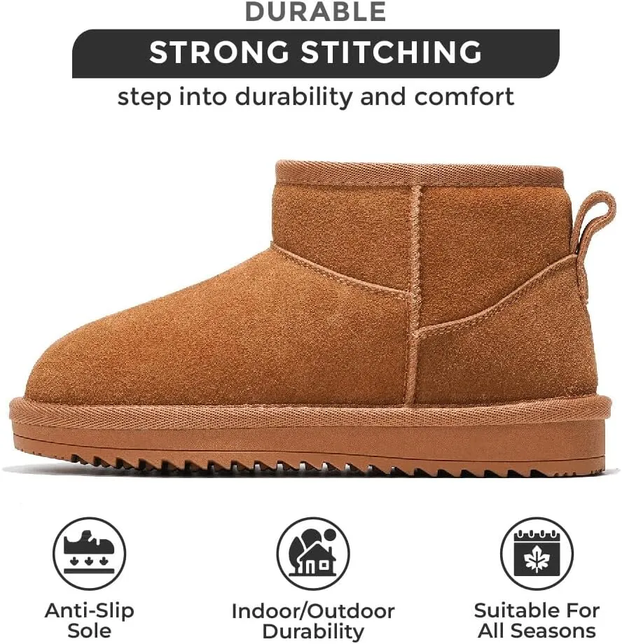 Project Cloud Genuine Leather Girls Boots – Lightweight & Cozy Fur Ankle Boots with Memory Foam – Non Slip Kids Boots for Girls, Perfect for Fall and Everyday Wear