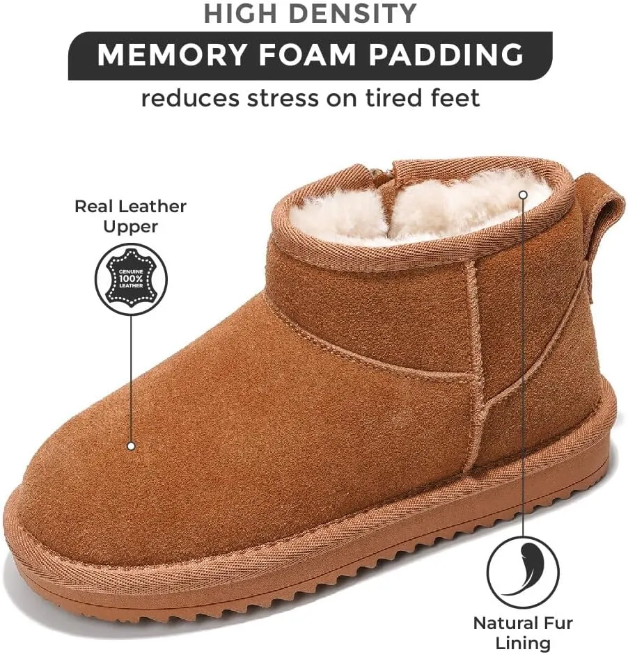Project Cloud Genuine Leather Girls Boots – Lightweight & Cozy Fur Ankle Boots with Memory Foam – Non Slip Kids Boots for Girls, Perfect for Fall and Everyday Wear
