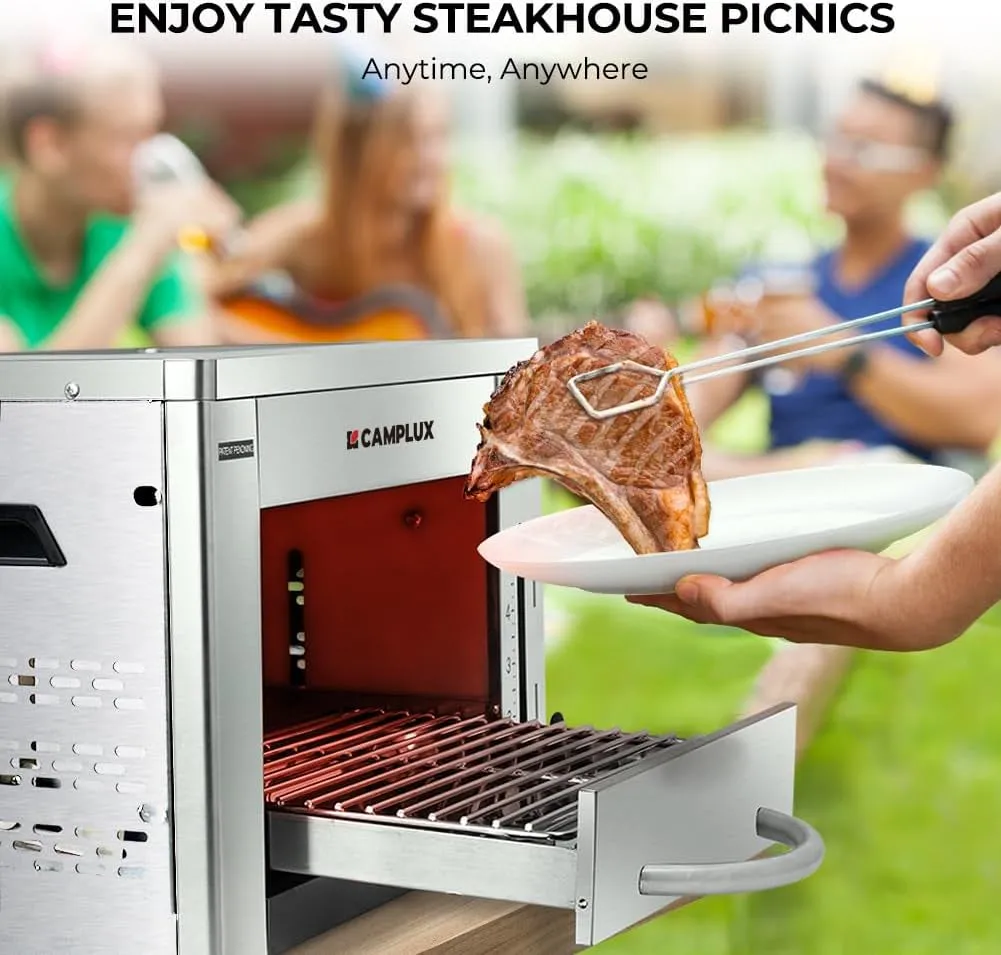 Propane Infrared Steak Grill,1600℉ Fast Efficient Heating Outdoor Portable Gas Grill with Vertical Cooking,Stainless Steel Single Burner Propane Gas Grill,Perfect for Steak,Ribeyes,Picnic,Bbq