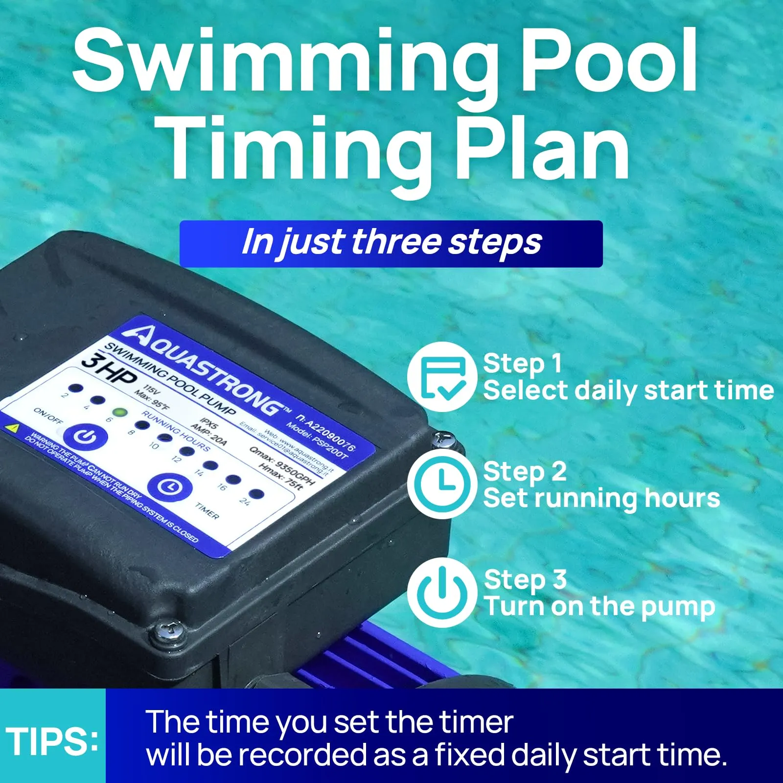 PSP300T-LV 3 HP 115V Pool Pump with Timer, 9350 GPH