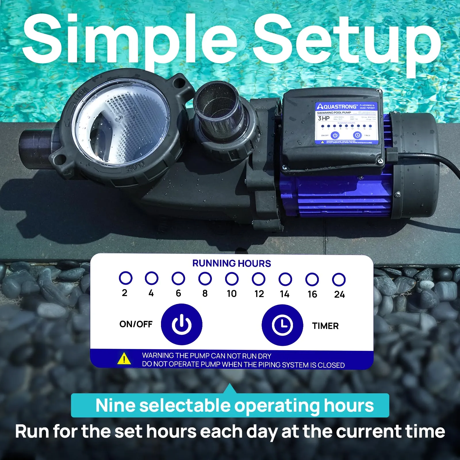 PSP300T-LV 3 HP 115V Pool Pump with Timer, 9350 GPH