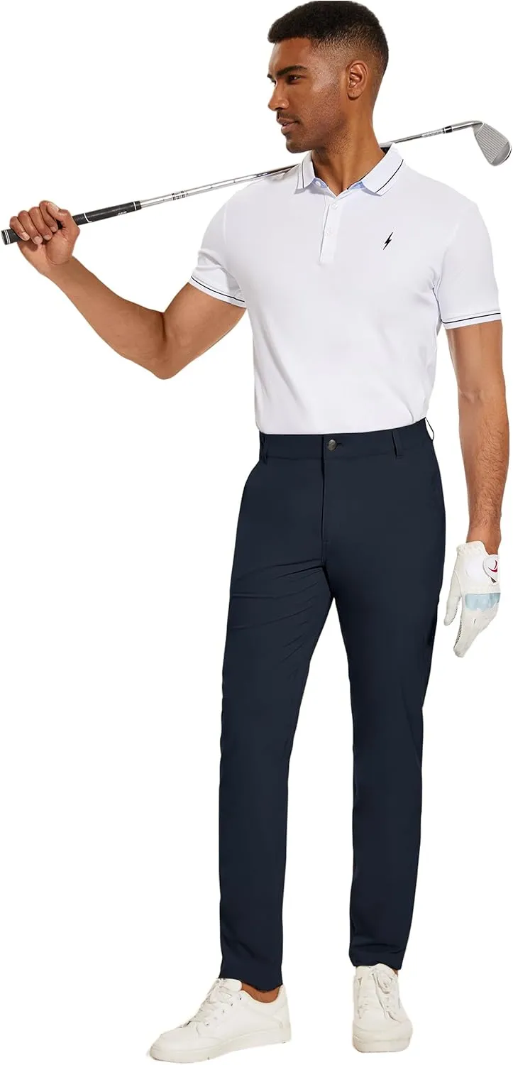 PULI Golf Pants Men Stretch Slim Fit Lightweight Waterproof Dress Casual Hiking Work Pants with Pockets