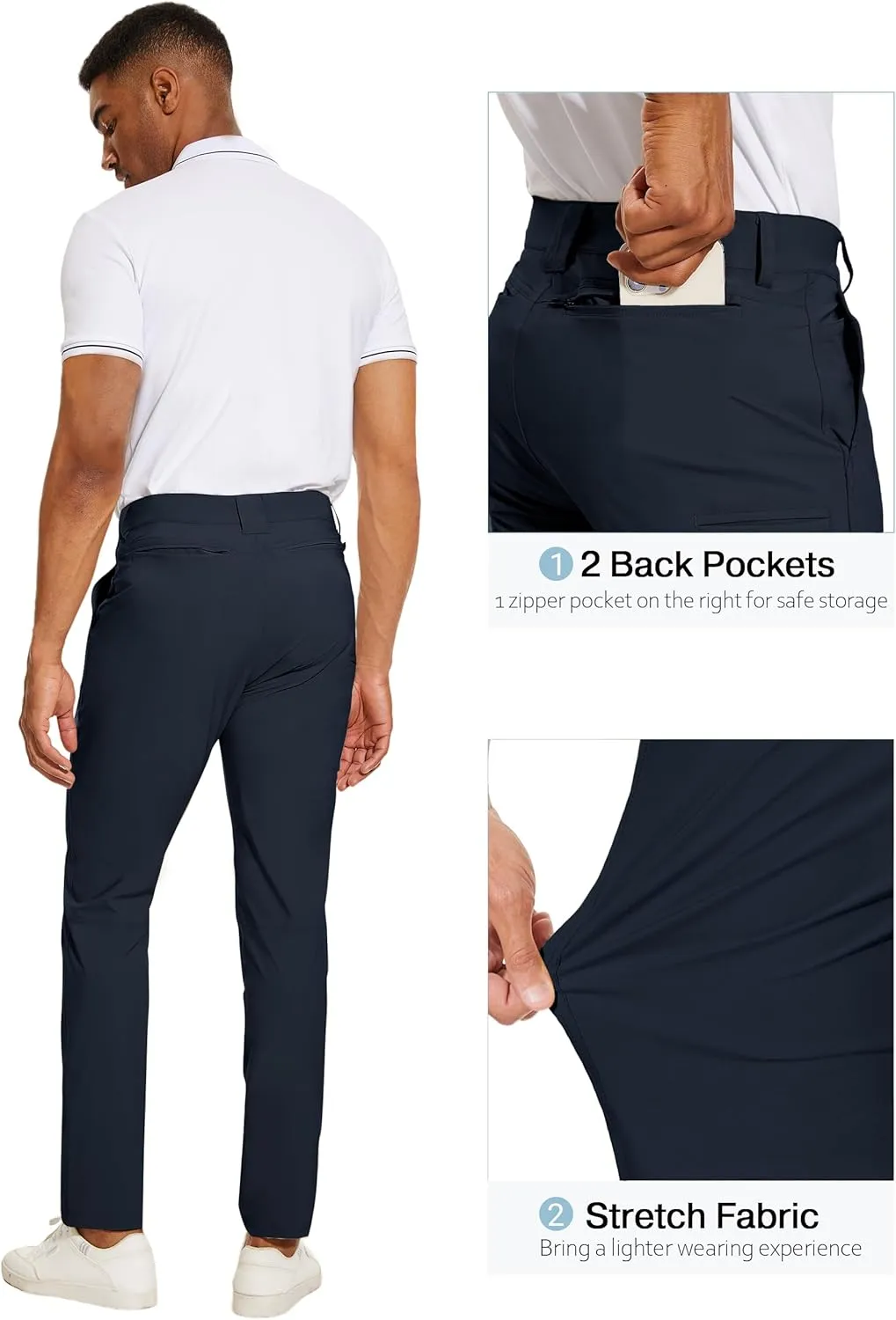 PULI Golf Pants Men Stretch Slim Fit Lightweight Waterproof Dress Casual Hiking Work Pants with Pockets