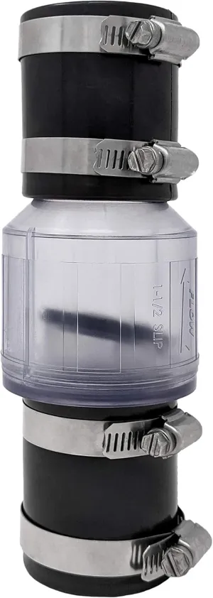 PumpSpy Silent Check Valve - 1-1/2" with Buna-N Couplings, Model CV-150, Spring-Loaded Flapper, Sump Pump Life Expectancy Increase, Includes Steel Clamps Fit 1-1/2″ Pipe