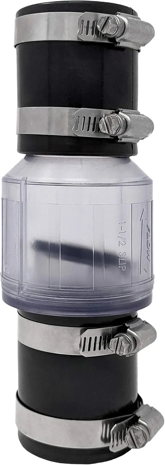 PumpSpy Silent Check Valve - 1-1/2" with Buna-N Couplings, Model CV-150, Spring-Loaded Flapper, Sump Pump Life Expectancy Increase, Includes Steel Clamps Fit 1-1/2″ Pipe