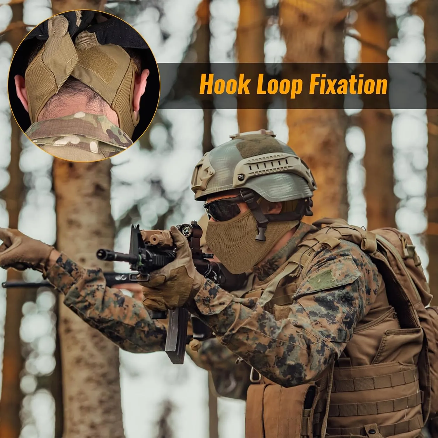 Qavctw Tactical Shooting Mask - Foldable Airsoft Silicone Half Face Mesh Mask with Ear Protection