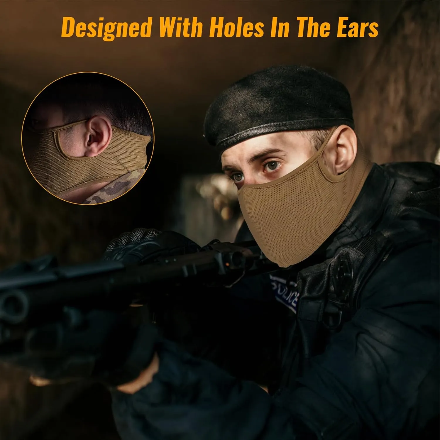 Qavctw Tactical Shooting Mask - Foldable Airsoft Silicone Half Face Mesh Mask with Ear Protection