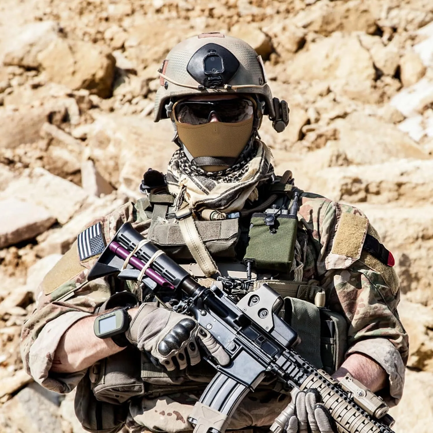 Qavctw Tactical Shooting Mask - Foldable Airsoft Silicone Half Face Mesh Mask with Ear Protection