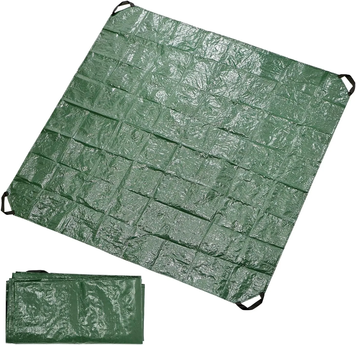 QWORK 6.49x6.49 Ft Waterproof Tarp for Yard and Garden, Heavy-Duty PE Coated Fabric, 4 Corner Handles, Multi-Use, Tear-Resistant, UV Stabilized, 2 Pcs