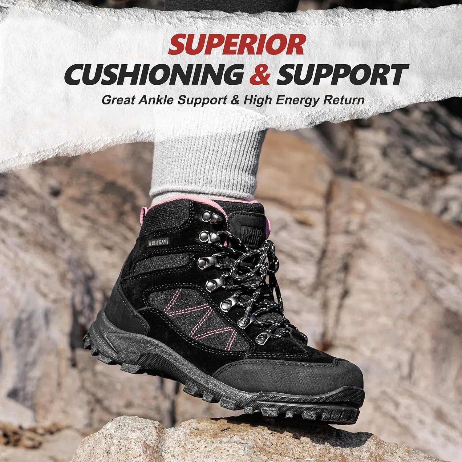 R CORD Hiking Boots Women Waterproof Ankle Support Womens Hiking Boots Backpacking Boots Breathable Non-slip Durable Boots for Outdoors