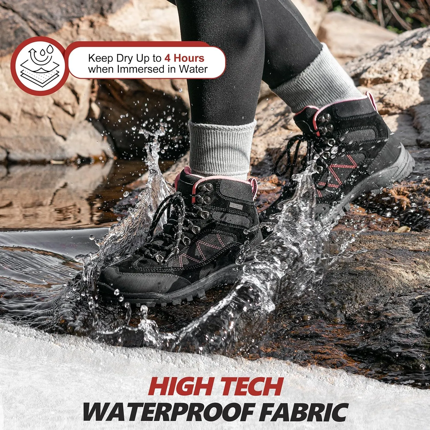 R CORD Hiking Boots Women Waterproof Ankle Support Womens Hiking Boots Backpacking Boots Breathable Non-slip Durable Boots for Outdoors