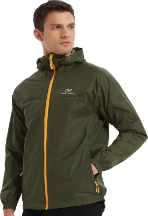 Rain Jacket Men Packable Lightweight, Waterproof Breathable Raincoat with Hood, Outdoor Hiking Winbreaker