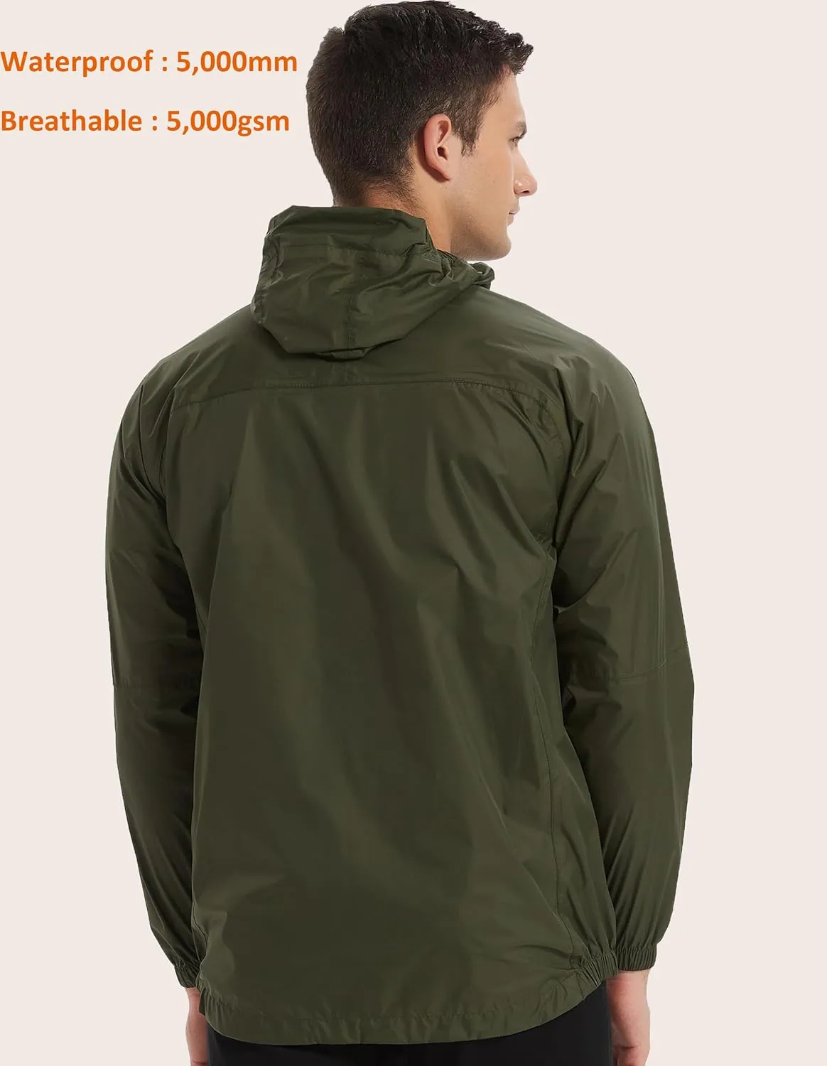Rain Jacket Men Packable Lightweight, Waterproof Breathable Raincoat with Hood, Outdoor Hiking Winbreaker