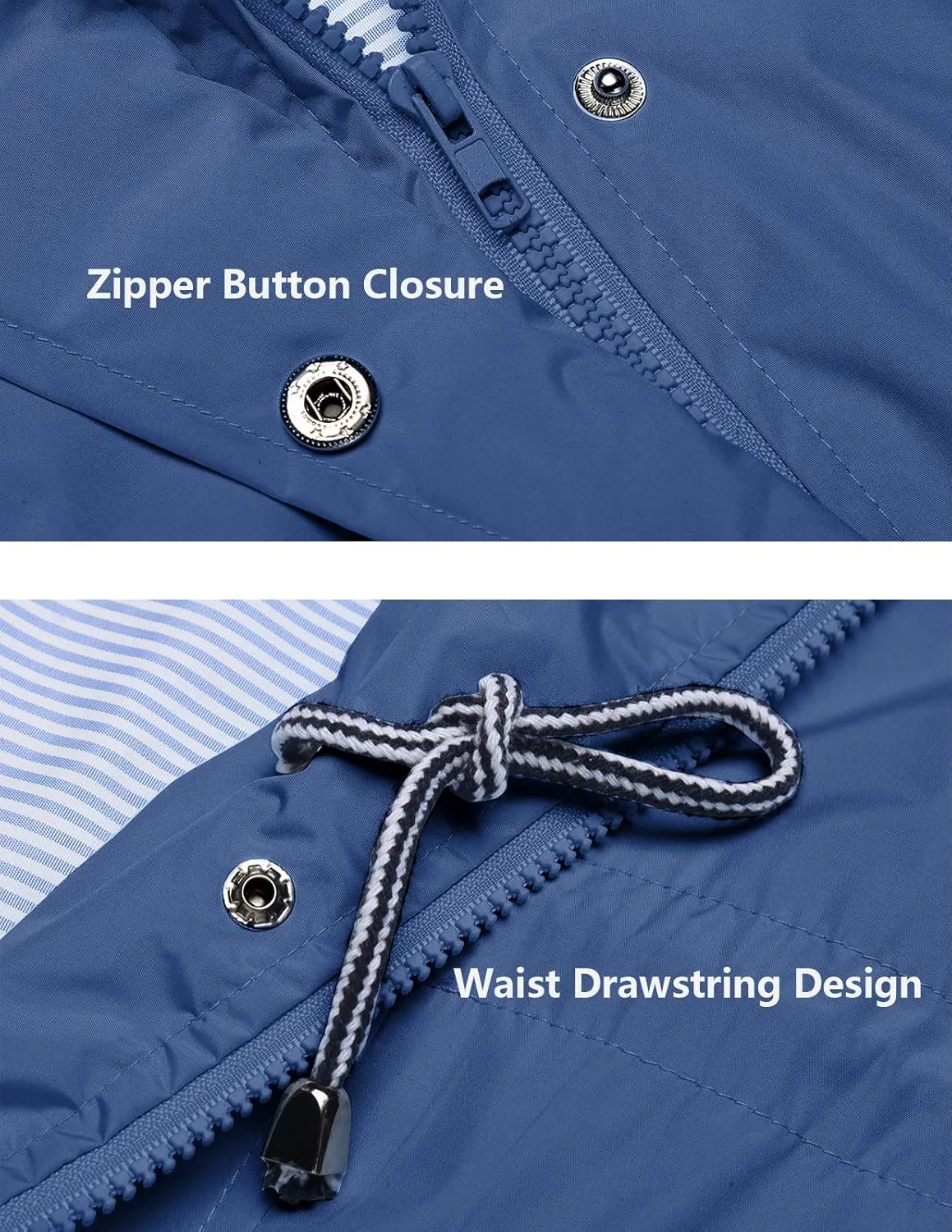 Rain Jacket Women Striped Lined Hooded Lightweight Raincoat Outdoor Waterproof Windbreaker