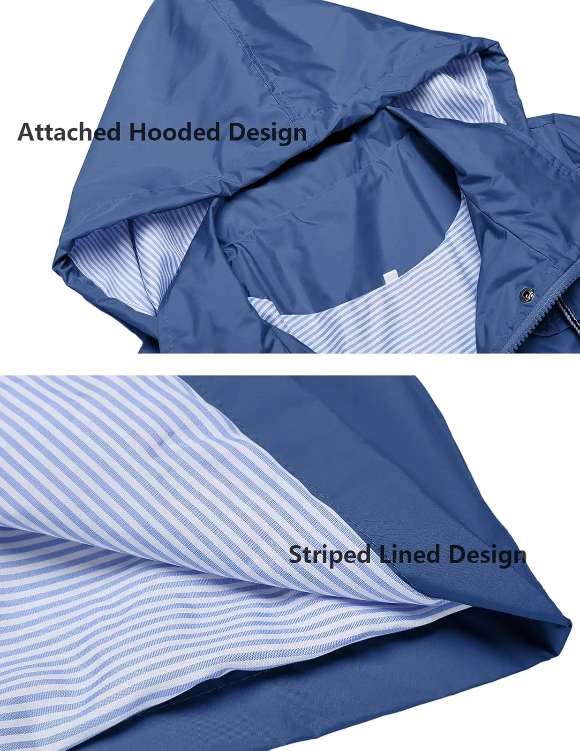 Rain Jacket Women Striped Lined Hooded Lightweight Raincoat Outdoor Waterproof Windbreaker