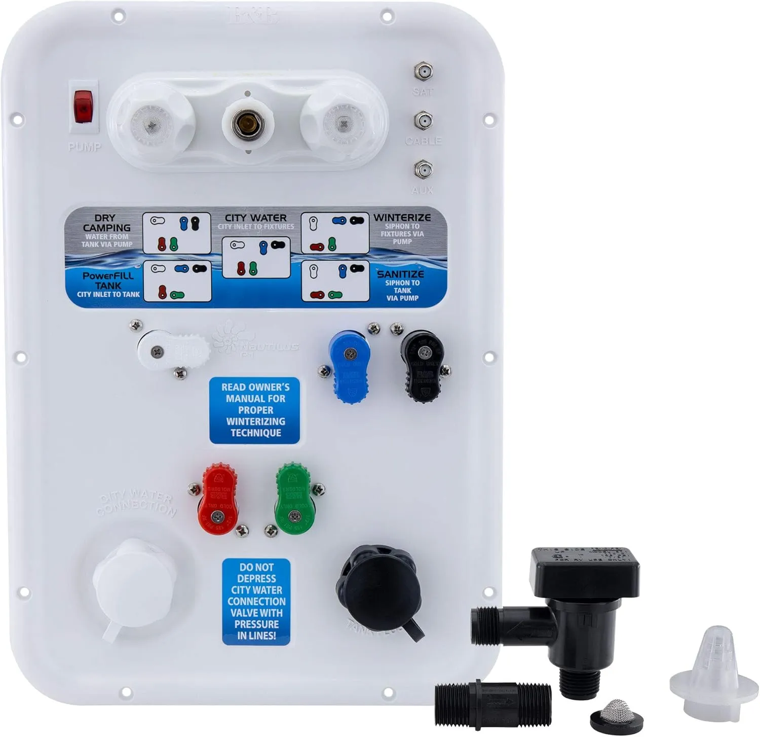 RecPro RV Water Management Panel | Nautilus P1 | 8-Function City-Water Fill (Yes, Include Install Kit) | Made in USA