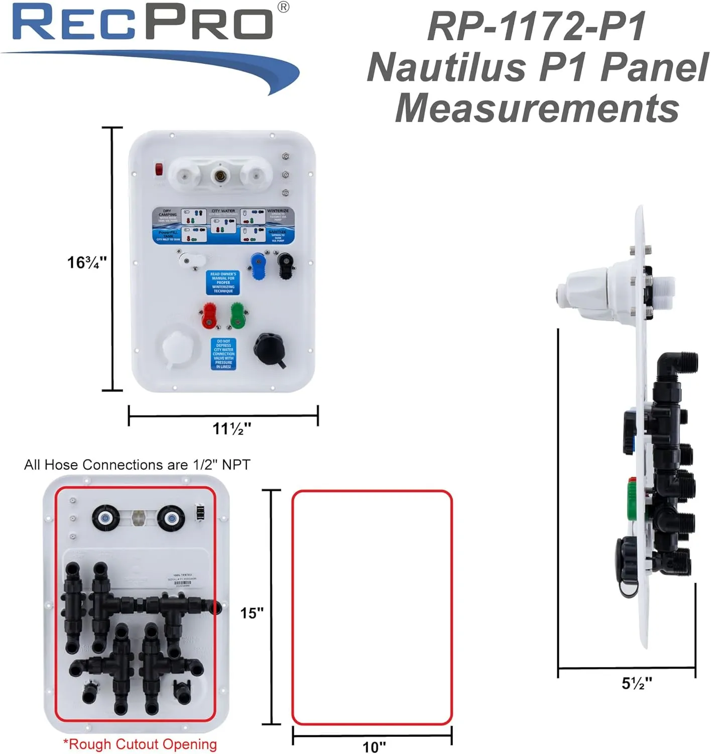 RecPro RV Water Management Panel | Nautilus P1 | 8-Function City-Water Fill (Yes, Include Install Kit) | Made in USA