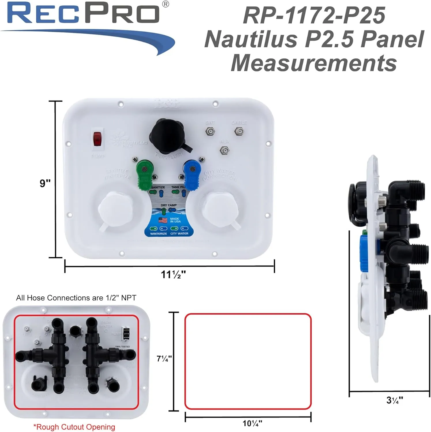 RecPro RV Water Management Panel | Nautilus P2.5 | 7-Function City-Water Fill (Yes, Include Install Kit) | Made in USA