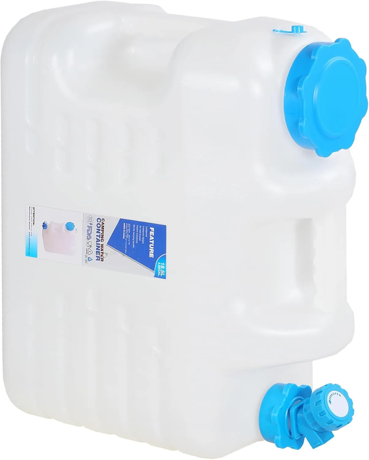 REDCAMP 5 Gallon/18.5L Portable Water Container with Spigot - Camping & Emergency Water Storage for Car, Hiking, Hurricane Supplies