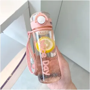 Refillable Water Bottles 400ml Water Bottle with Time Marker Girl Boy Portable Clear Plastic Sports Water Bottles Drinking Bottle Drinking Cup Sports Water Bottle (Color : C-pink)