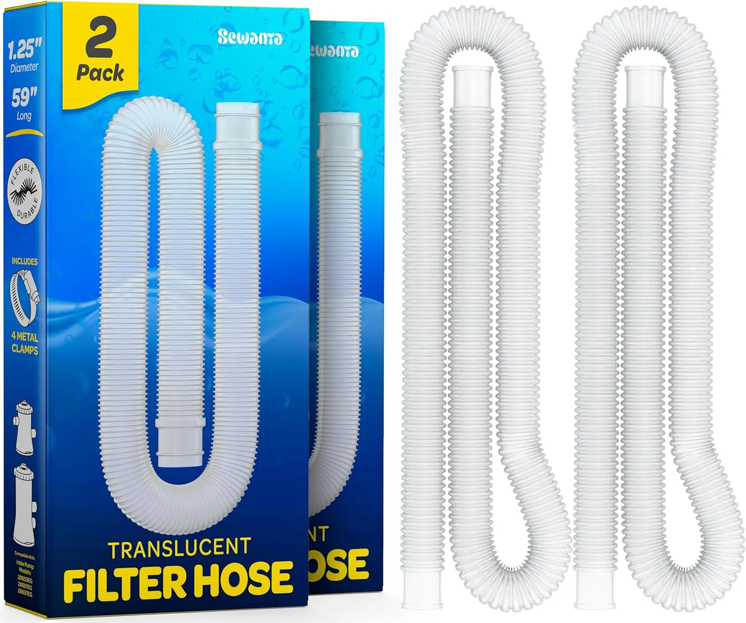 Replacement Hose For Above Ground Pools [Set of 2] 1.25" Diameter, 59" Long Accessory Pool Pump Replacement Hose - Filter Pump Hose Compatible with Intex Pump Models #607/#637