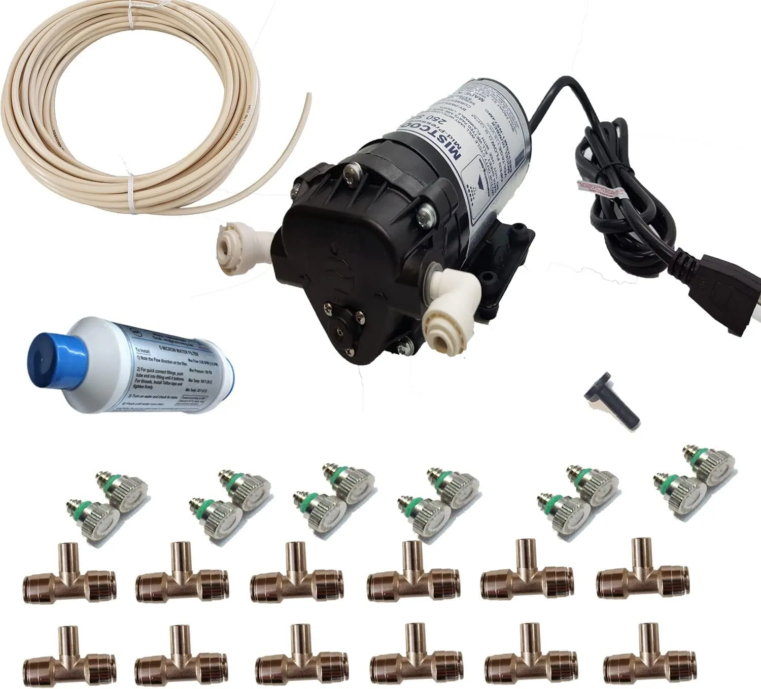 Residential Misting System- Made in USA Pump- 200 psi Mid Pressure Patio Misting System-12 Nozzles Misting System