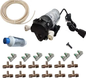 Residential Misting System- Made in USA Pump- 200 psi Mid Pressure Patio Misting System-12 Nozzles Misting System