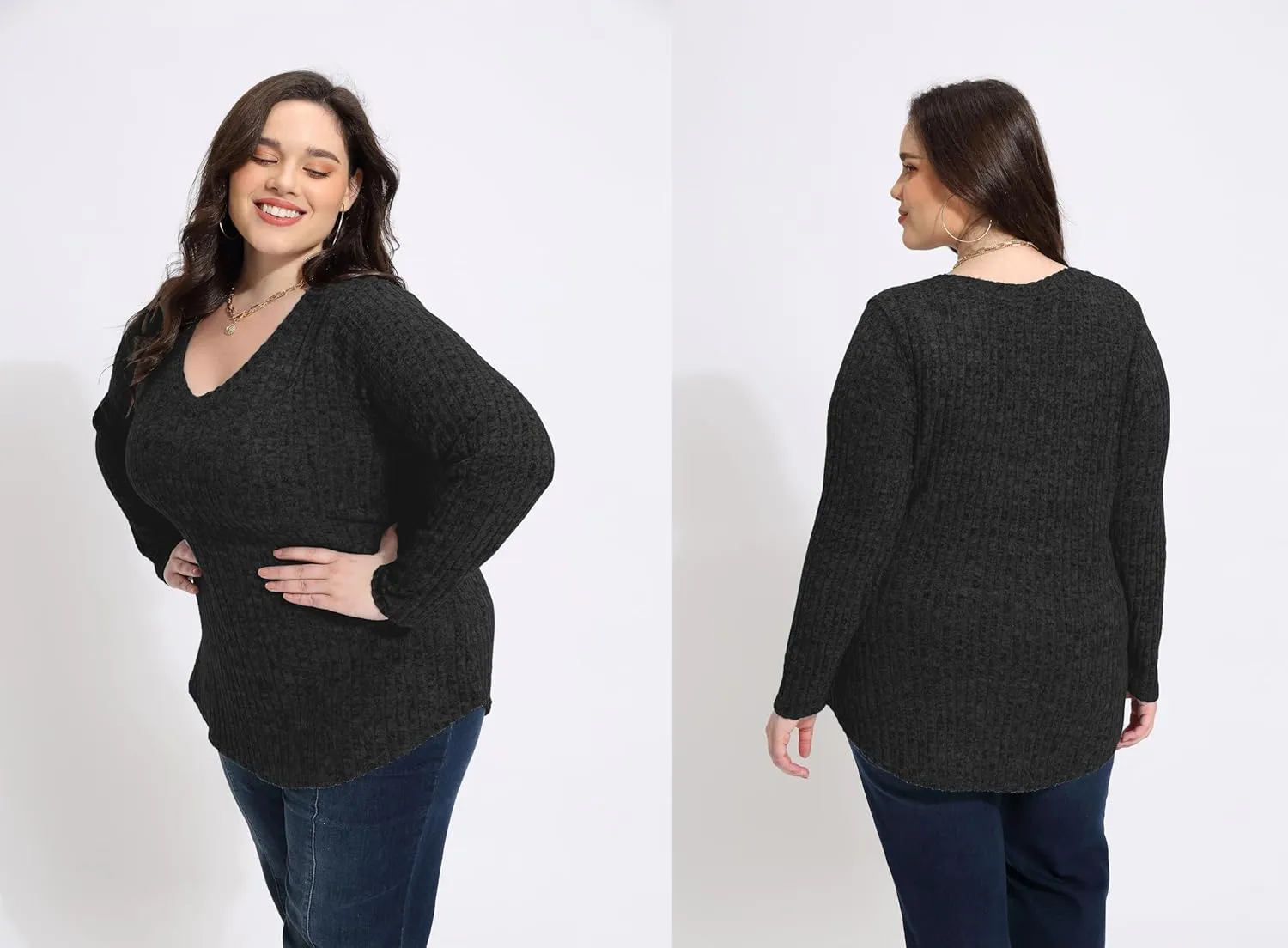 RITERA Plus Size Tops for Women Long Sleeve V/Cowl Neck Lightweight Sweatshirts Pullover Tunics Sweaters Fall Winter XL-5XL