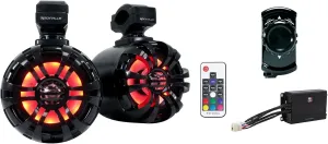 Rockville (2) 5.25" LED Black Tower Speakers Bundle with MB Quart Amp Bluetooth RZR/ATV/UTV (4 Items)