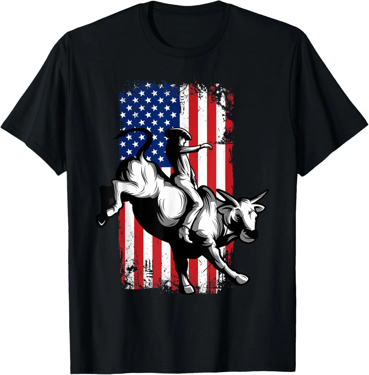 Rodeo Bull Rider Patriotic American USA Flag For Cowboys T-Shirt