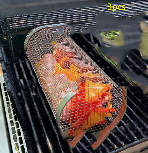 Rolling Grilling Basket Metal BBQ Net Portable