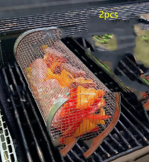 Rolling Grilling Basket Metal BBQ Net Portable