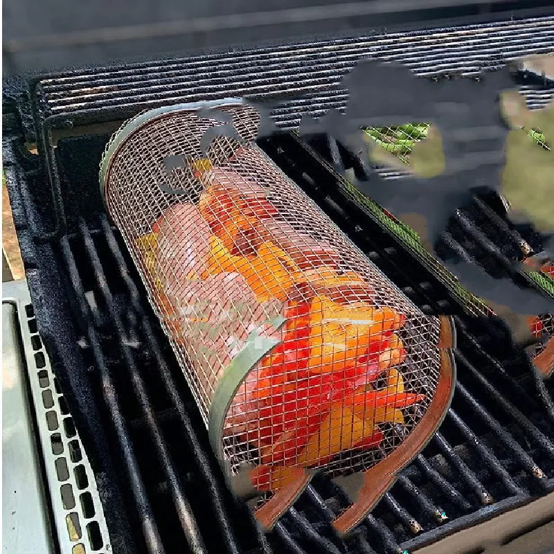 Rolling Grilling Basket Metal BBQ Net Portable