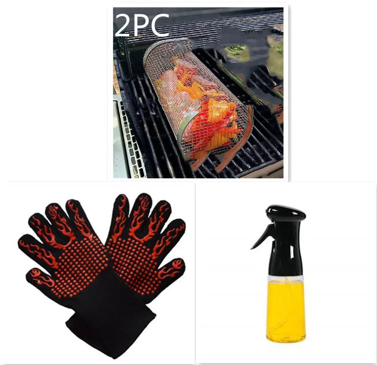Rolling Grilling Basket Metal BBQ Net Portable