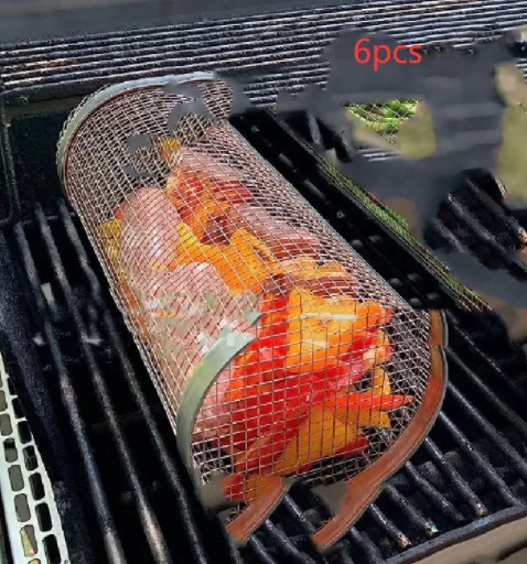 Rolling Grilling Basket Metal BBQ Net Portable