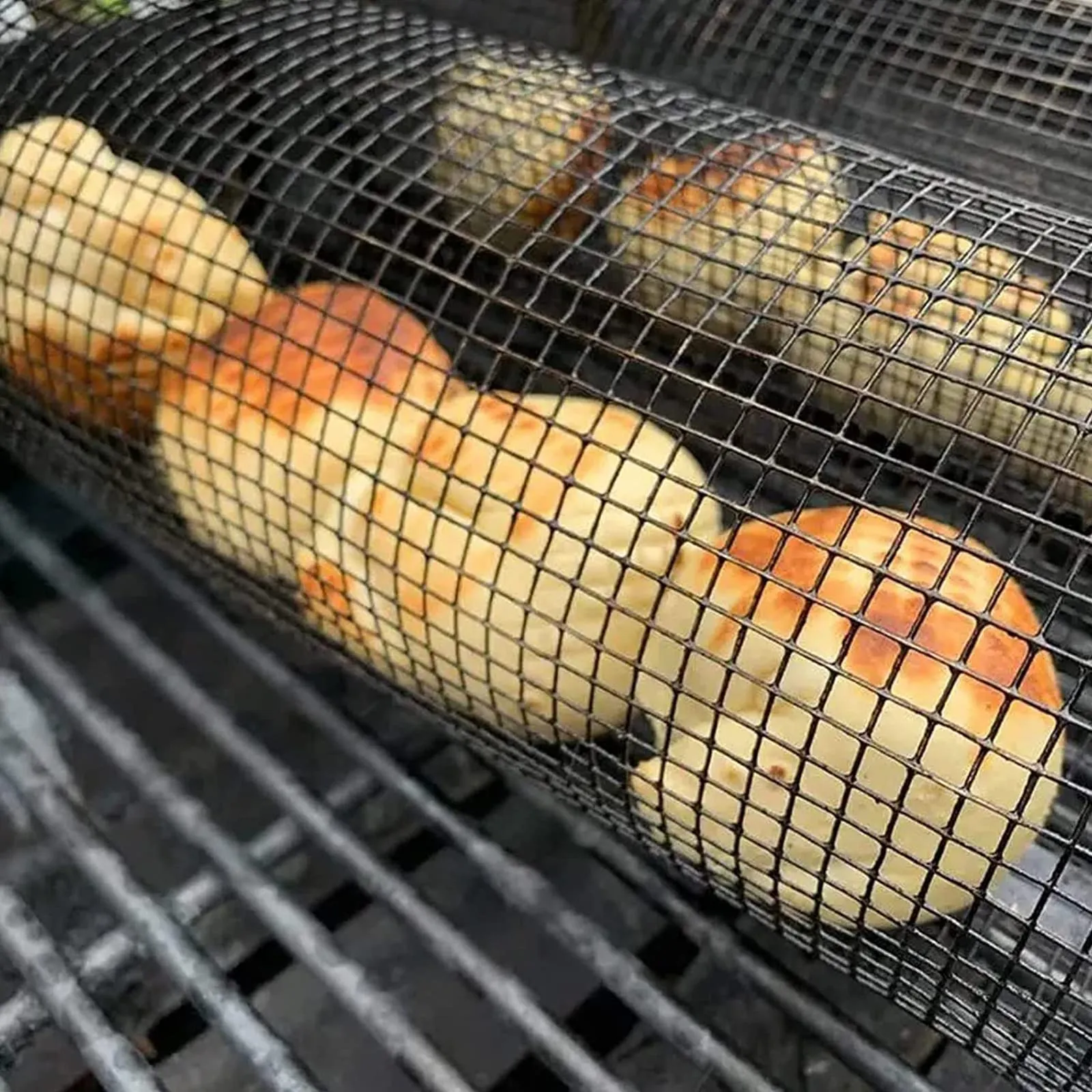 Rolling Grilling Basket Metal BBQ Net Portable