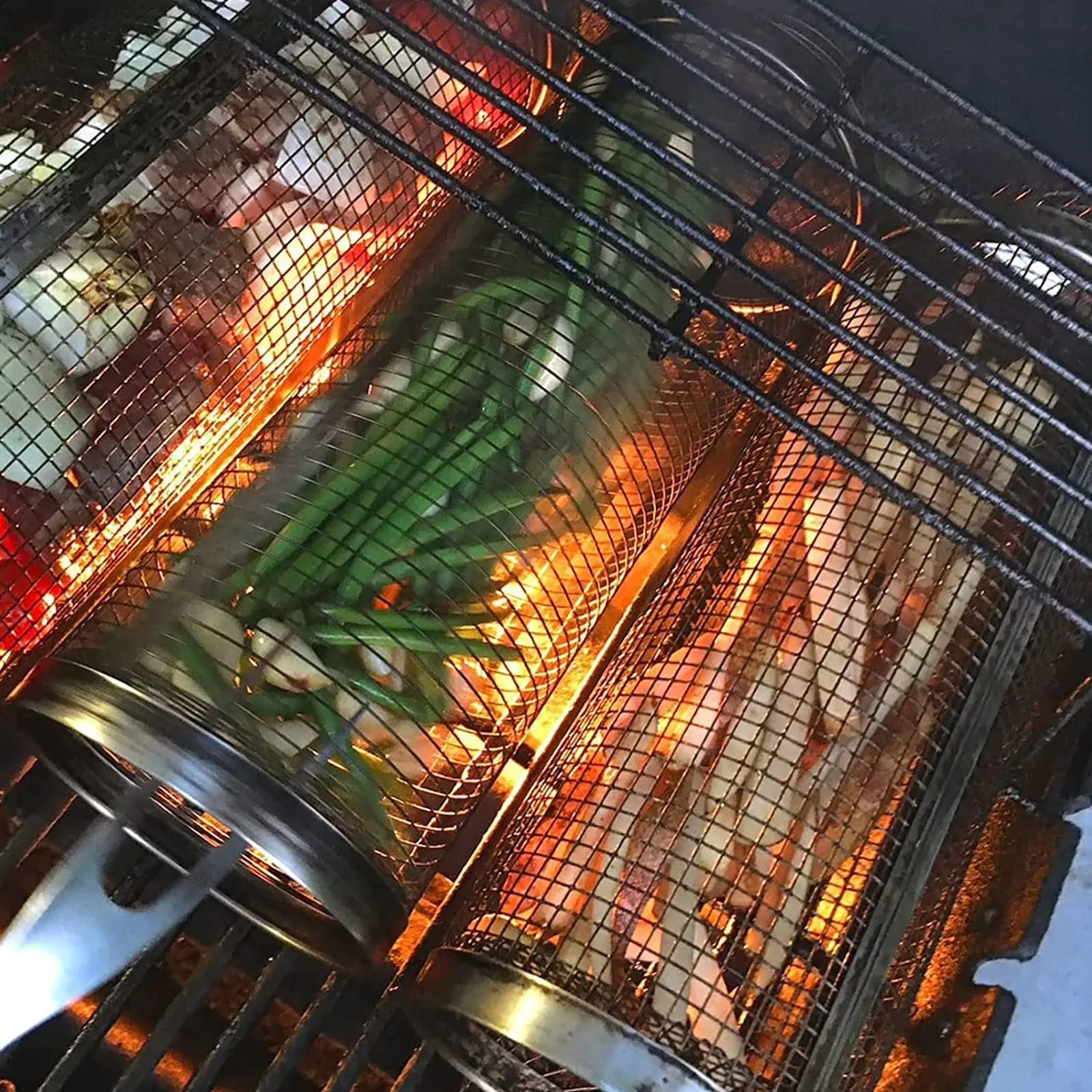 Rolling Grilling Basket Metal BBQ Net Portable