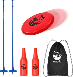 ropoda Outdoor Games -Upgraded Flying Disc Game Set, Fun Bottle Drop Yard Games with Friend and Family, Portable Lake Games Game for Lawn and Beach with Thicker Pole (Polish Horseshoes)- Standard
