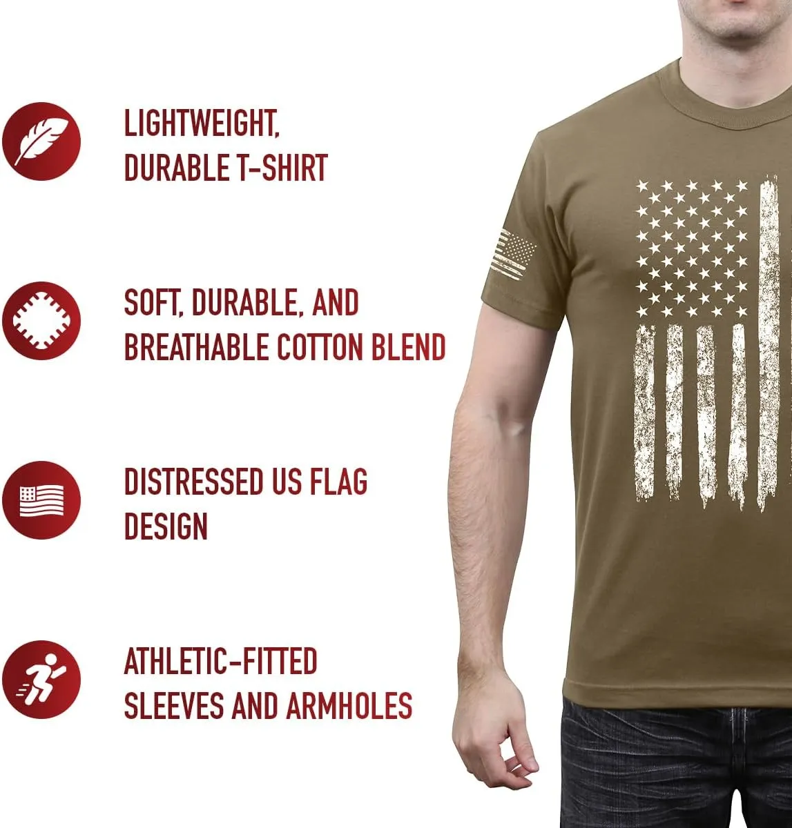 Rothco Distressed US Flag Athletic Fit T-Shirt - Comfort Short Sleeve Graphic Tee