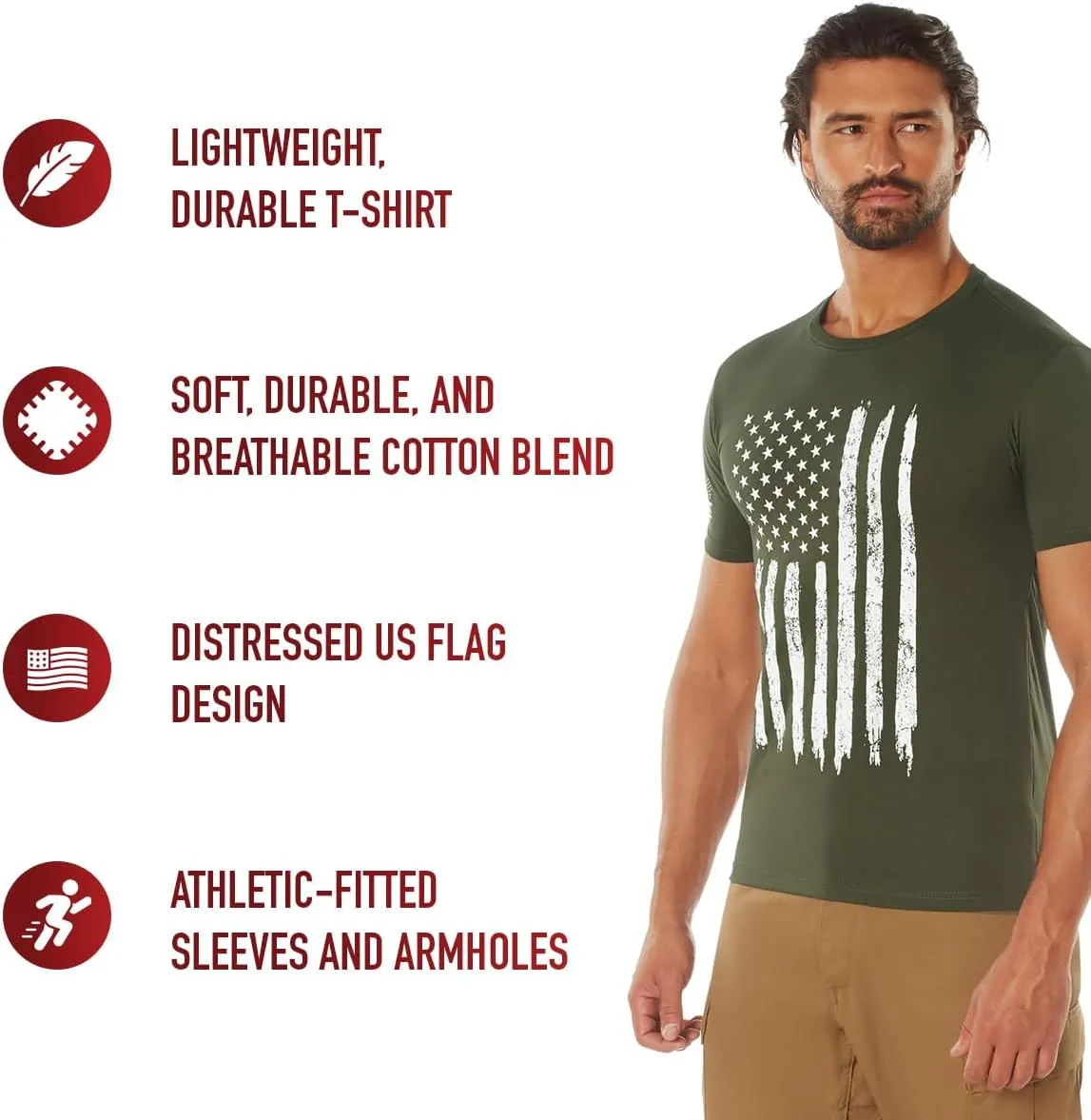 Rothco Distressed US Flag Athletic Fit T-Shirt - Comfort Short Sleeve Graphic Tee
