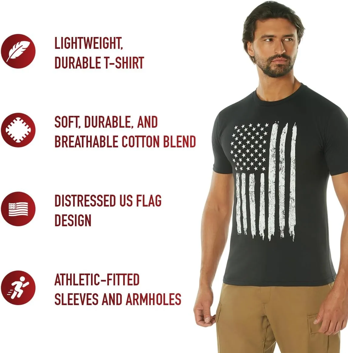 Rothco Distressed US Flag Athletic Fit T-Shirt - Comfort Short Sleeve Graphic Tee