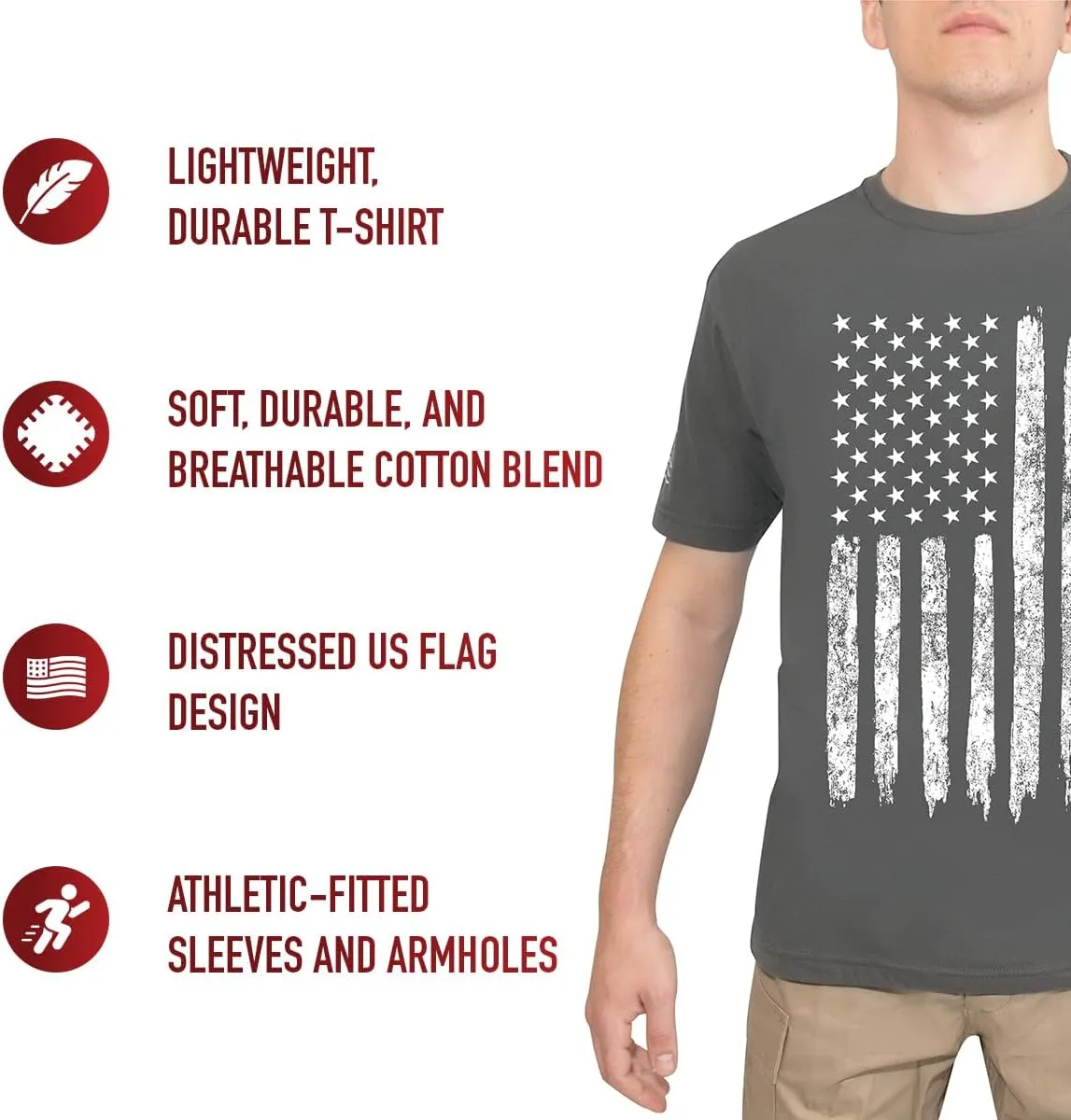 Rothco Distressed US Flag Athletic Fit T-Shirt - Comfort Short Sleeve Graphic Tee