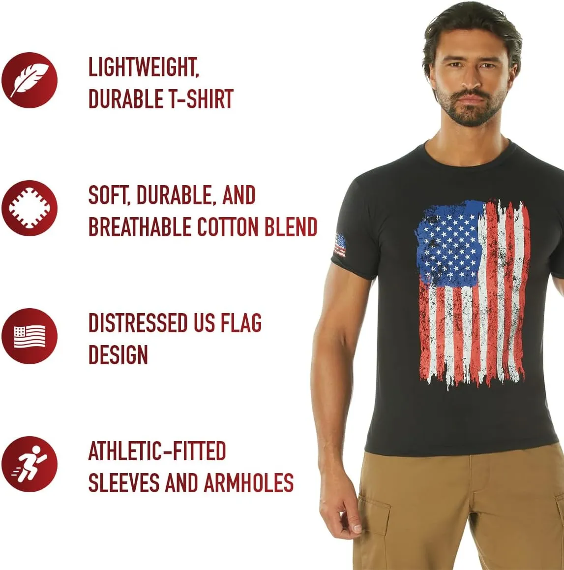 Rothco Distressed US Flag Athletic Fit T-Shirt - Comfort Short Sleeve Graphic Tee