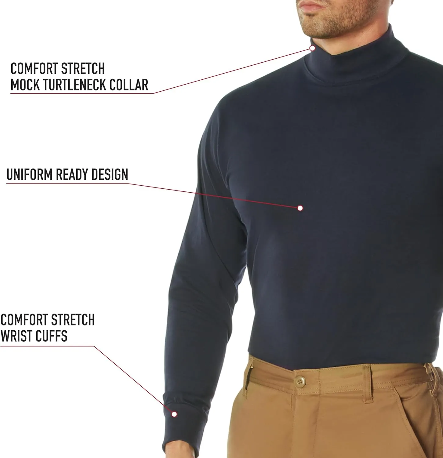Rothco Mock Turtleneck Long Sleeve Mock Turtleneck Basic Solid Pullover Undershirt