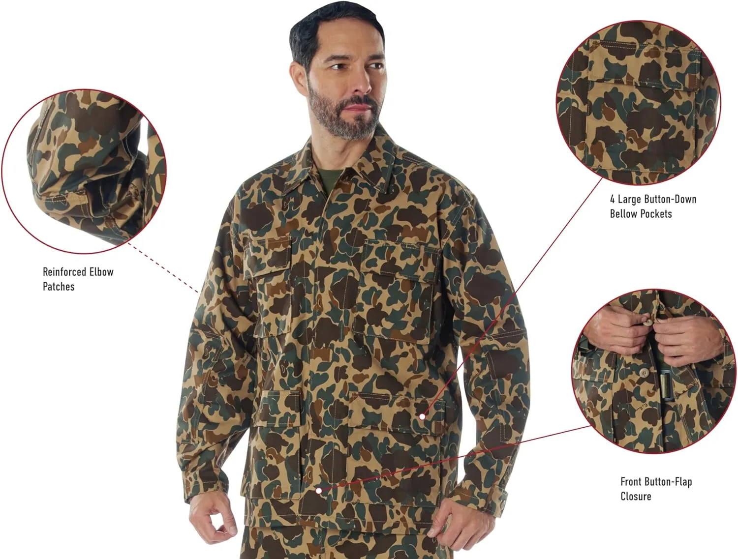 Rothco X Bear Archery Fred Bear Camo BDU Shirt – Long Sleeve Hunting Shirt – Utility Pockets for Bowhunting Gear