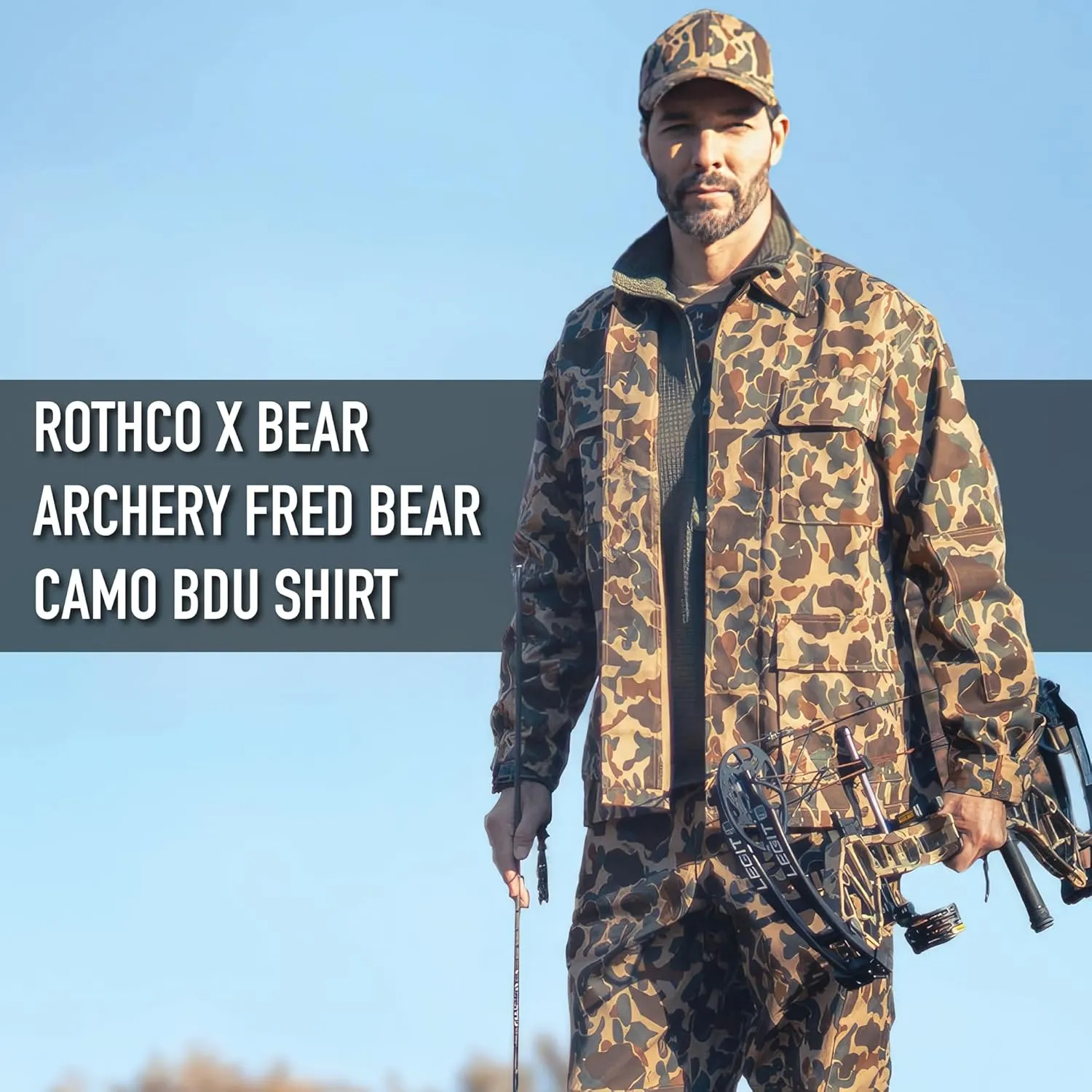Rothco X Bear Archery Fred Bear Camo BDU Shirt – Long Sleeve Hunting Shirt – Utility Pockets for Bowhunting Gear