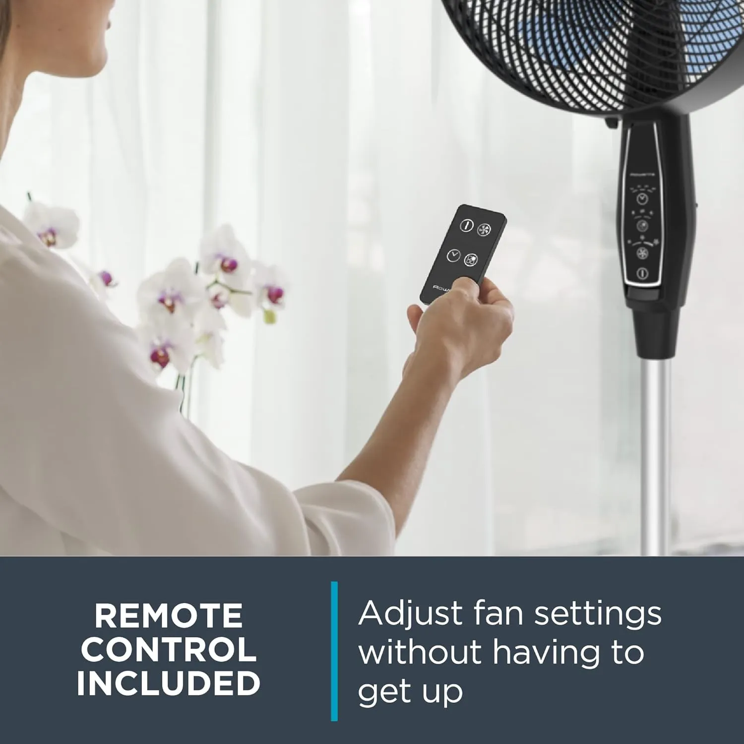 Rowenta, Pedestal Fan, Extreme Outdoor Fan with Remote, 65 Inches, Ultra Quiet Fan, Oscillating, Portable, 3 Speeds, Digital Control, Black, Ourdoor, VU4510