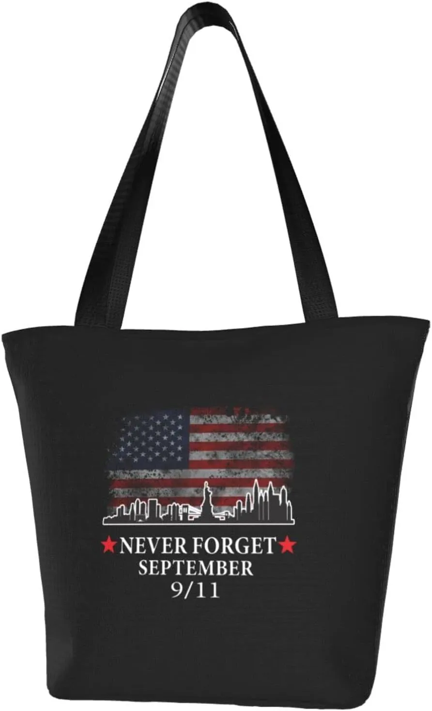Rqwaaed 9/11 September 11th We Will Never Forget Women'S Casual One Shoulder Carry Shopping Bag Large Capacity Working Storage Handbag